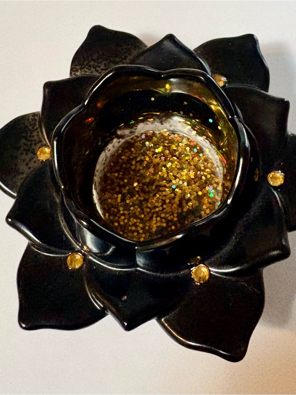 Black Lotus Shaped Glitter Accent Dish